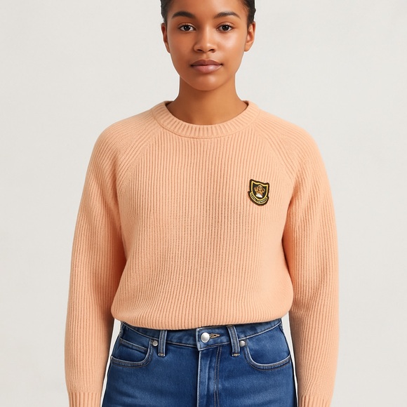 Polo‎ Ralph Lauren Peach Ribbed Cotton Crewneck Sweater Crest Patch Womens S